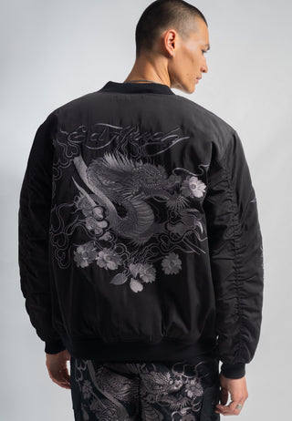 Mens Vintage-Dragon Varsity Jacket - Black