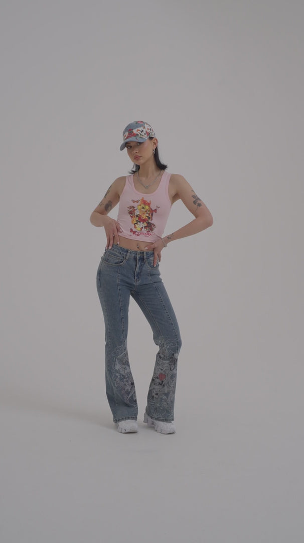 Womens True To My Love Cropped Vest Top - Pink – Ed Hardy UK