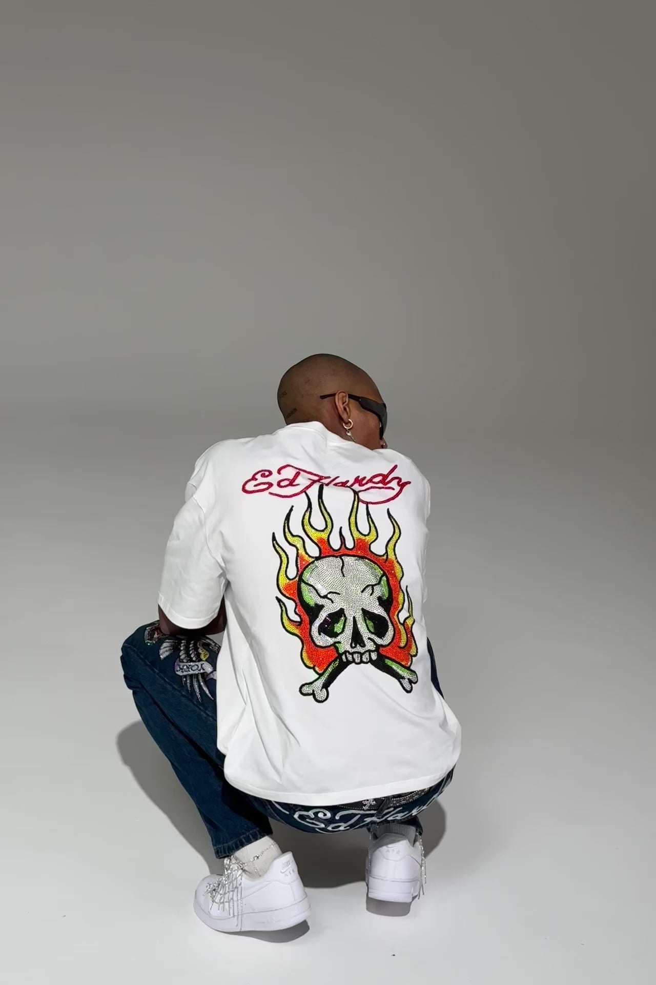 Mens Skull Flame Diamante Tshirt - White – Ed Hardy UK