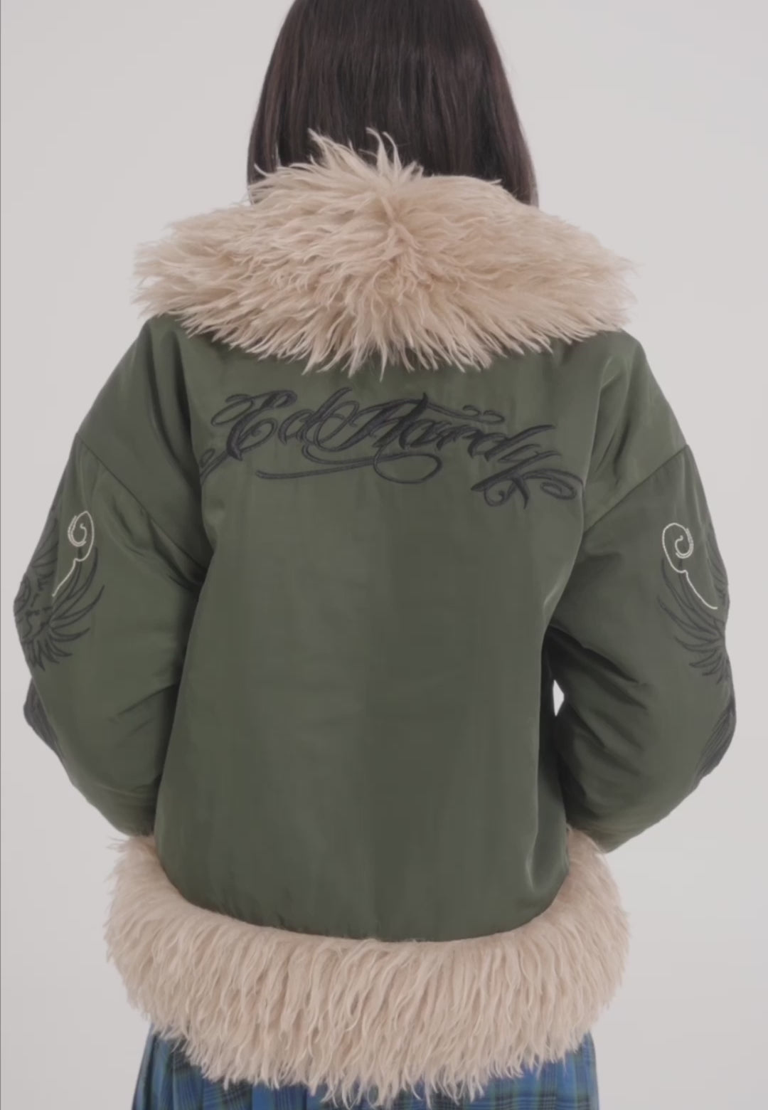 Womens Phoenix Fur Jacket - Green – Ed Hardy UK
