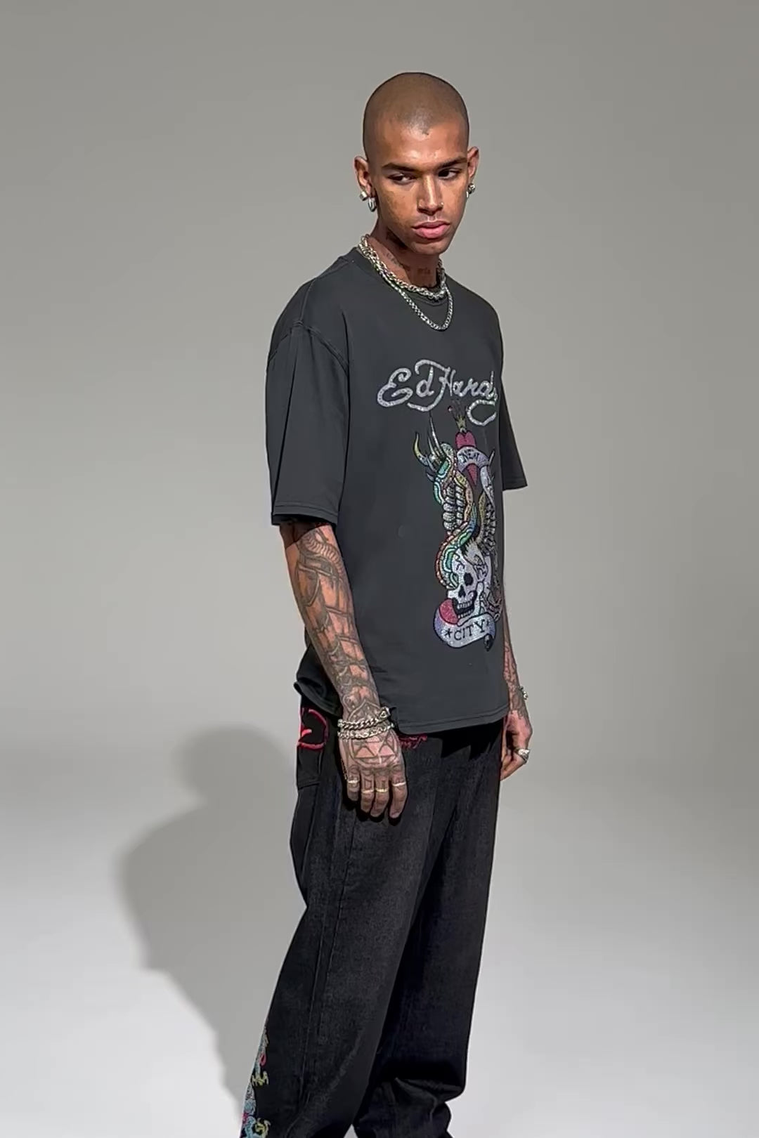 Mens New York City Diamante Tshirt - Black – Ed Hardy UK