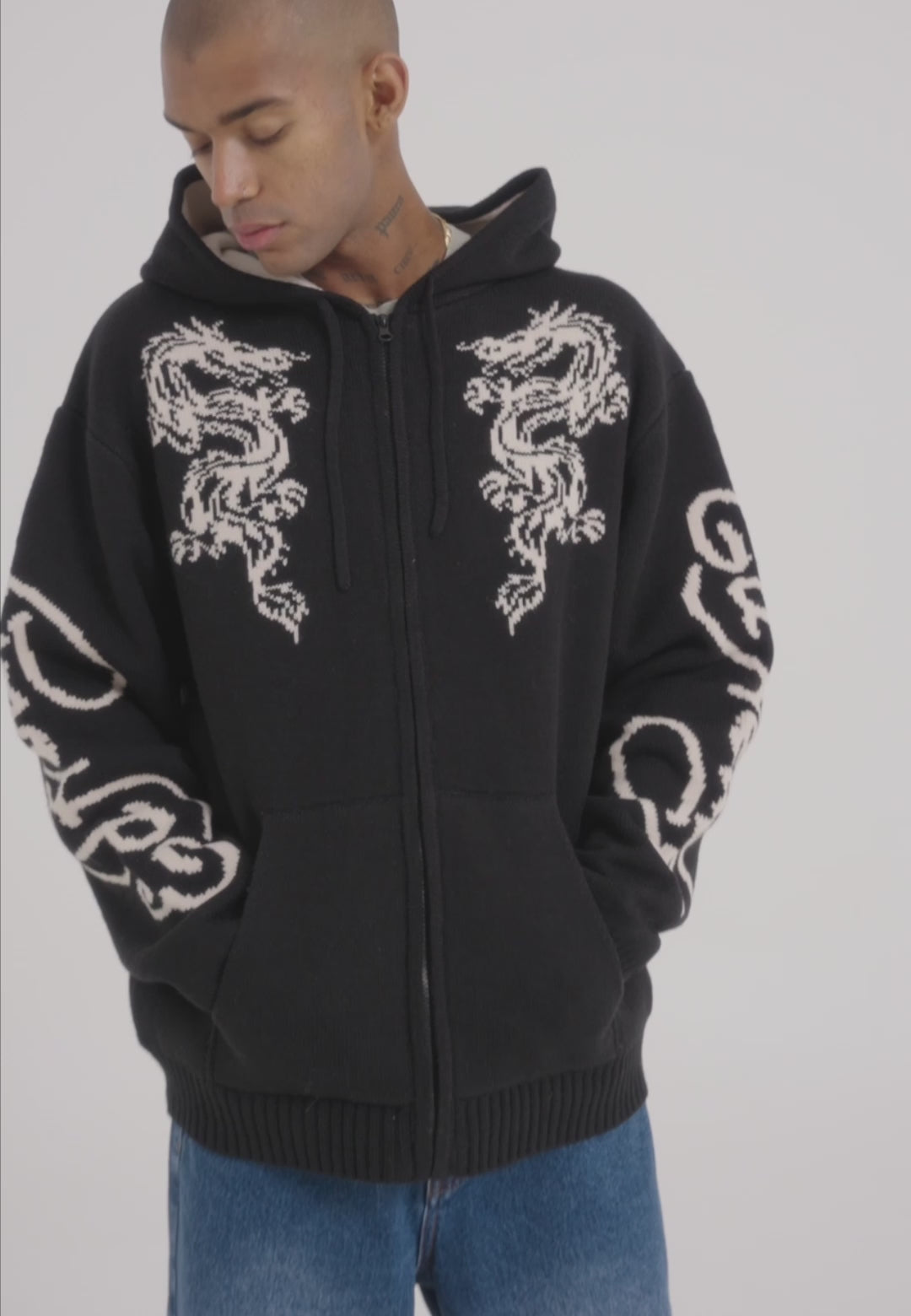 Mens Dragon Zip Thru Knitted Hoodie - Black – Ed Hardy UK