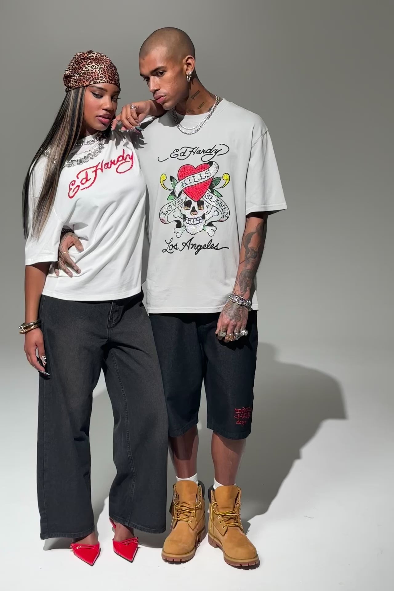 Mens Love Kills Slowly Diamante Tshirt - Grey – Ed Hardy UK