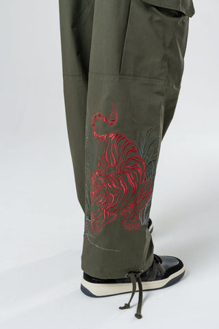 Mens Jungle Tiger Cargo Pants Trousers - Olive