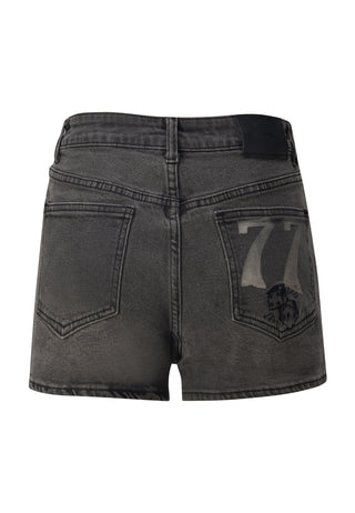 Womens Doodle-Star Denim Shorts - Washed Black