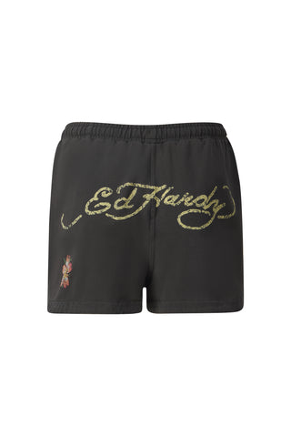 Geisha-Blossom Runner Short - Washed Black