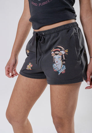 Geisha-Blossom Runner Short - Washed Black