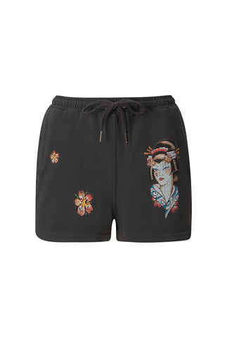 Geisha-Blossom Runner Short - Washed Black