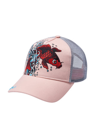 Unisex Koi Fishing Twill Front Mesh Trucker Cap - Pink