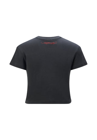 La-Roar-Tiger Cropped Baby T-Shirt - tvättad svart