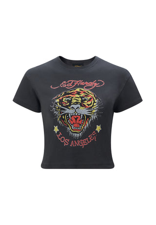 La-Roar-Tiger Cropped Baby T-Shirt - tvättad svart