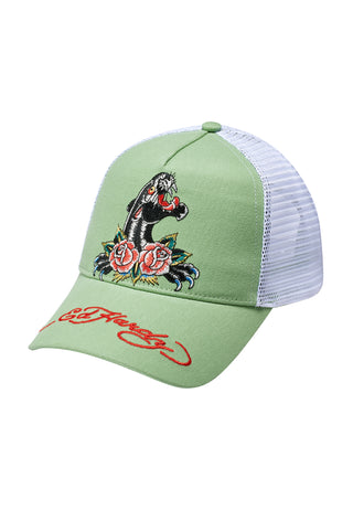 Unisex Panther-Rose Twill Front Mesh Trucker Cap - Green