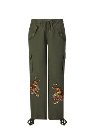 Womens Tiger Cargo Pants Trousers - Olive