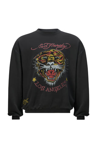 Suéter de gola redonda Tiger-Vintage Roar - Preto lavado