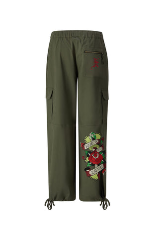 Womens True To My Love Cargo Pants Trousers - Olive