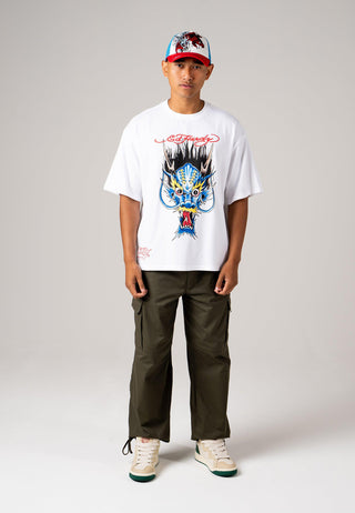 Mens Blue-Dragon Oversize T-Shirt - White