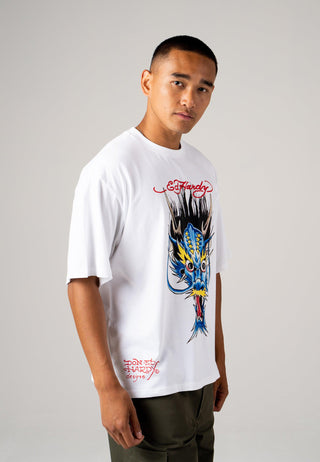 Mens Blue-Dragon Oversize T-Shirt - White