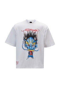 Mens Blue-Dragon Oversize T-Shirt - White