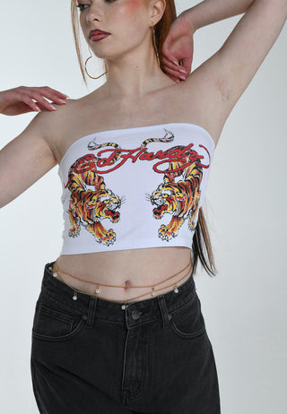 Womens Double-Tiger Bandeu Top - White