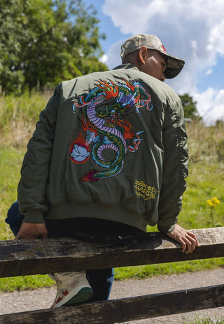 Mens Dragon-Head-Deh Bomber Jacket - Khaki