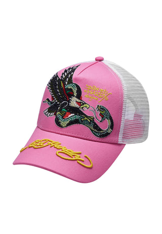 Unisex Eagle-Snake Twill Front Mesh Trucker Cap - Pink