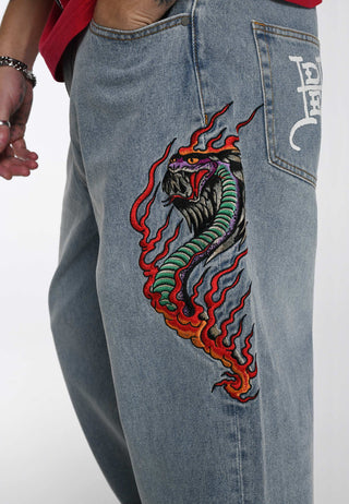Mens Flamer-Snake Baggy Jeans - Bleach