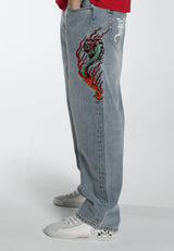 Mens Flamer-Snake Baggy Jeans - Bleach