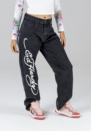 Flaming Skull Relaxed Jean - Washed Black