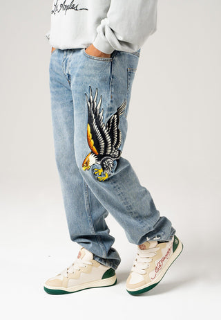 Golden-Eagle Tattoo Graphic Jeans-Denim-Hose - Bleach