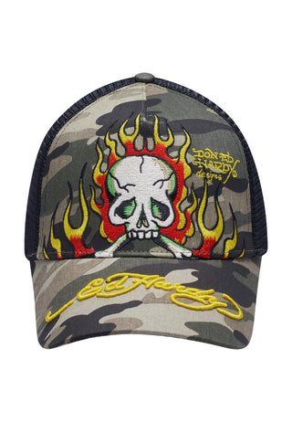 Unisex Hell-Fire Twill Front Mesh Trucker Cap - Black