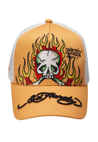 Unisex Hell-Fire Twill Front Mesh Trucker Cap - Orange