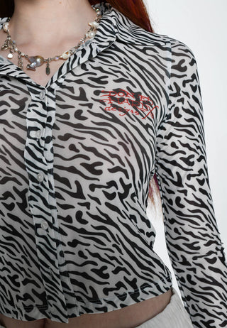 Womens Love-Is-Mystery Mesh Zebra Print Shirt - Black