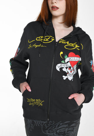 Womens Lucky-Love Graphic Zip Through Hoodie - Charcoal