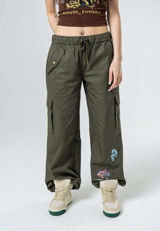 Womens Mystic Panther Cargo Pants Trousers - Olive