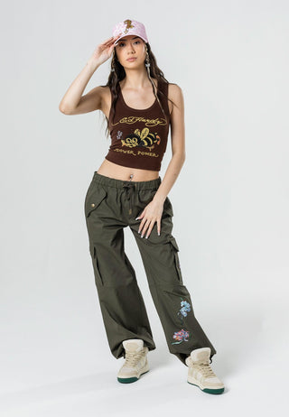 Womens Mystic Panther Cargo Pants Trousers - Olive