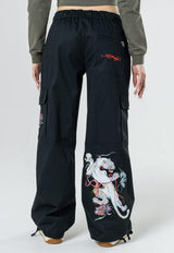 Womens Mystic Panther Cargo Pants Trousers - Black