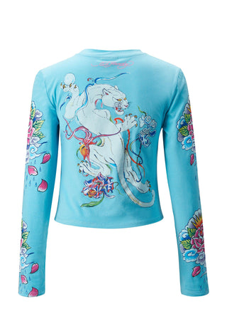 Womens Mystic Panther Long Sleeve T-Shirt - Blue