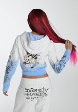 Womens Nyc-Heart Cropped Zip Through Hoodie - Blue