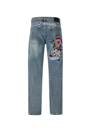 Nyc-Skull Tattoo Graphic Jean Jeanshose - Bleich