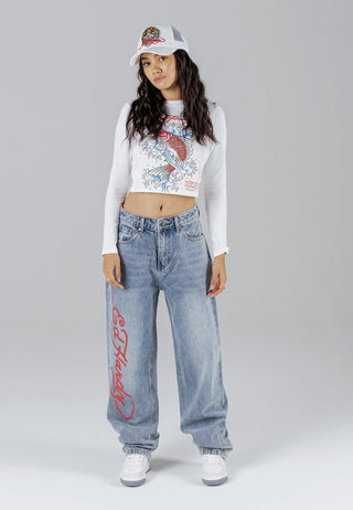 Womens Panther Siren Relaxed Fit Denim Trousers Jeans - Bleach