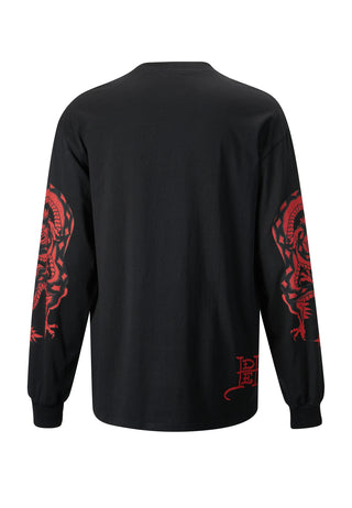 Mens Red-Dragon Long Sleeve T-Shirt - Black