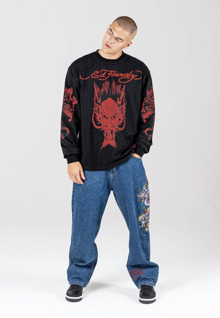 Mens Red-Dragon Long Sleeve T-Shirt - Black