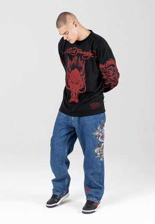 Mens Red-Dragon Long Sleeve T-Shirt - Black