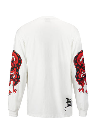 Mens Red-Dragon Long Sleeve T-Shirt - White