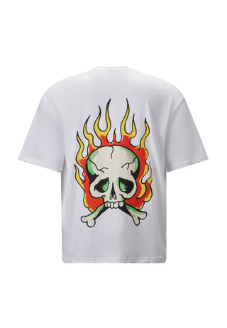 Mens Skull-Flame T-Shirt - White