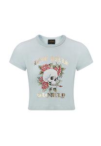 Skull-Kills-Slow Cropped Baby T-Shirt - Hellblau