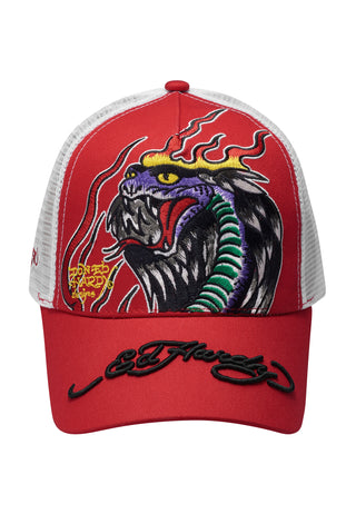 Unisex Snake-Flame Twill Front Mesh Trucker Cap - Red