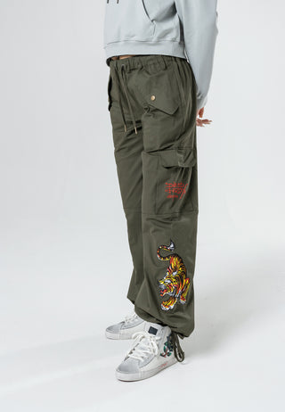 Womens Tiger Cargo Pants Trousers - Olive