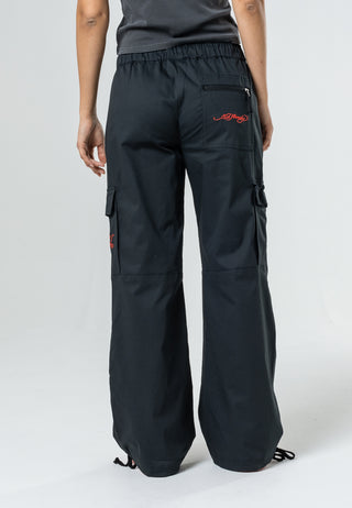 Womens Tiger Cargo Pants Trousers - Black
