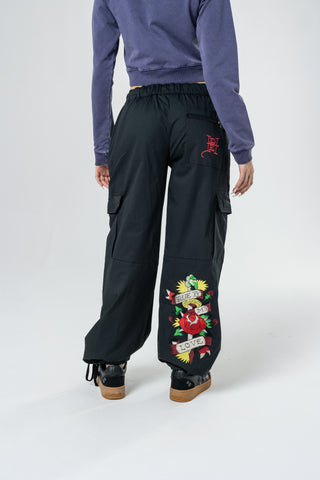 Womens True To My Love Cargo Pants Trousers - Black